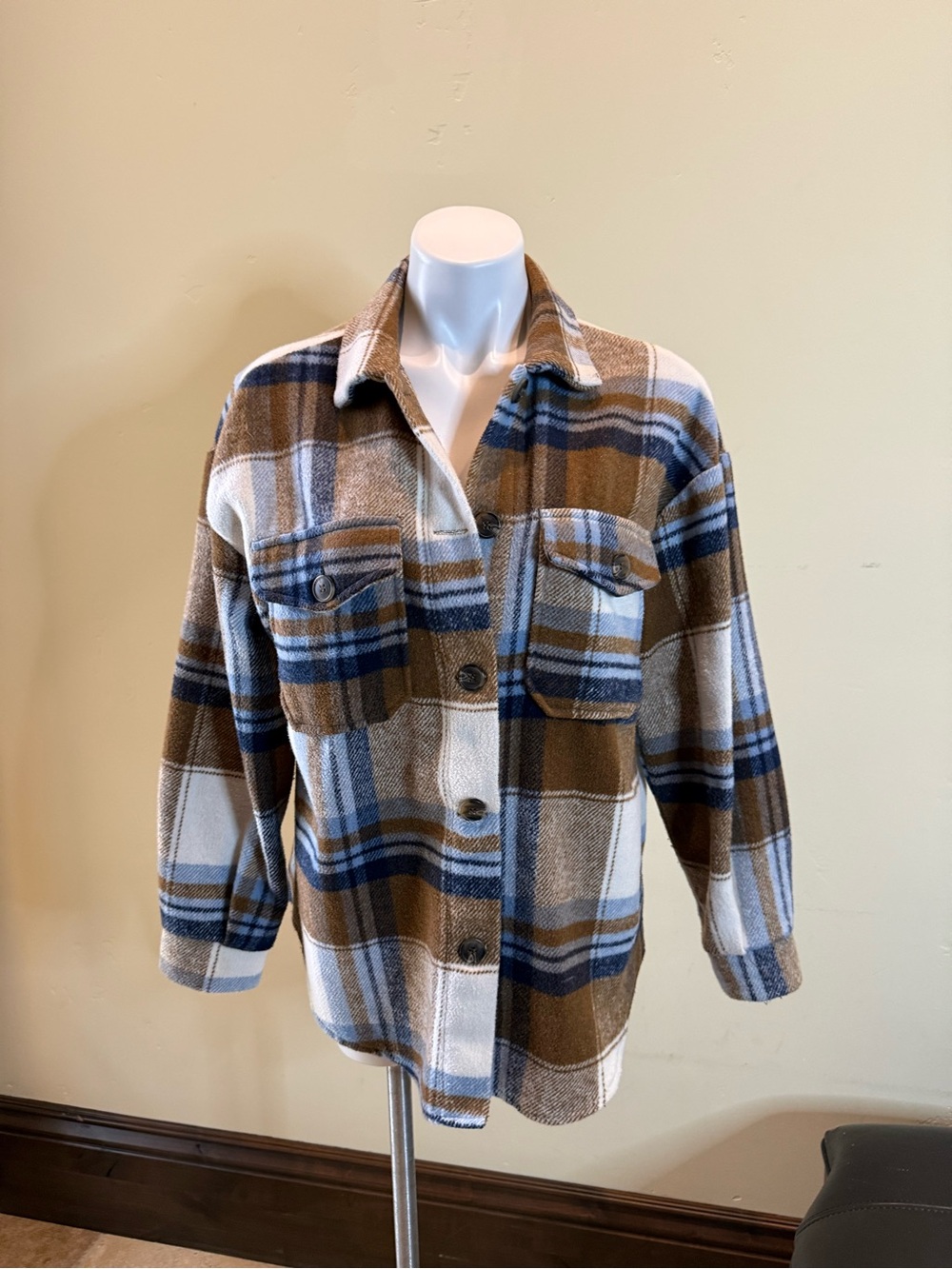 Plaid Shacket Jacket in Brown & Blue